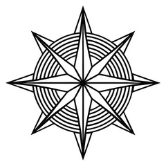 Obraz premium Vector art of eightpointed compass rose symbol, isolated on white background