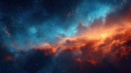Fototapeta premium Vast expanse of glowing orange and blue nebula clouds filled with countless stars