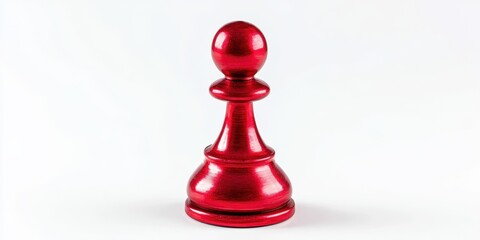 A single red wooden chess pawn stands isolated against a white background