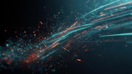 Fototapeta premium Abstract digital artwork with light streaks and particles