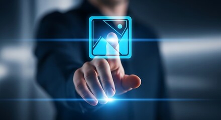 Hand Interacting with Digital Image File on Futuristic Holographic Display System

