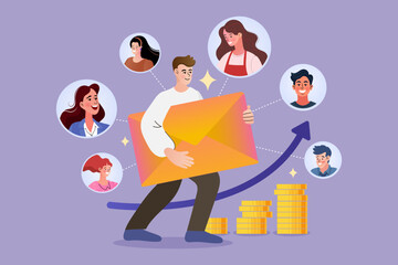 Digital Communication and Email Marketing: A Man with a Giant Envelope Communicating with an Online Community