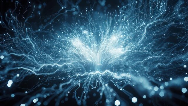 Abstract digital art, light blue tendrils