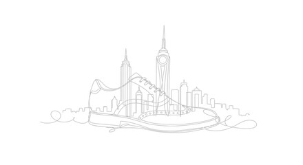 Urban Run: An artistic sketch captures the essence of a city marathoner, with a cityscape seamlessly integrated into a running shoe. This design represents a runner embracing their daily challenges.