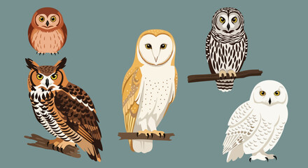 Estores personalizados com sua foto A Diverse Collection of Owl Species Showcasing Their Unique Plumage and Distinctive Features in a Peaceful Natural Setting