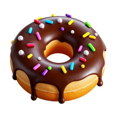 Delicious Chocolate Glazed Donut with Colorful Sprinkles Isolated on White Background, Generative AI