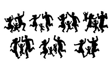 Happy Families Running and Playing Silhouettes
