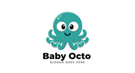 A Cute and Adorable Teal Octopus Mascot Logo Design for a Baby Brand