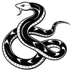 Fototapeta premium Vector art of stylized black and white illustration of a coiled snake, isolated on white background