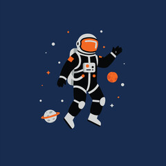 Naklejka premium Vector art of astronaut in space with planets and stars