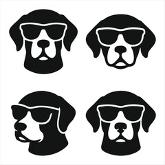 Cool Dog Faces Wearing Sunglasses Vector Silhouettes Set