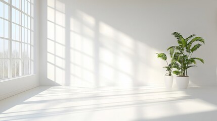 Bright Interior with Window Light and Potted Plants, Minimalist Aesthetic