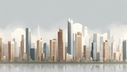 Fototapeta premium Modern Cityscape Panorama With Light Brown Beige Gray Buildings