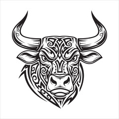 Vector art of angry bull head isolated on white background in sketch style drawing