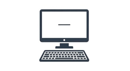 A simple graphic illustration of a desktop computer with a monitor and keyboard, depicted in dark blue on a white background.