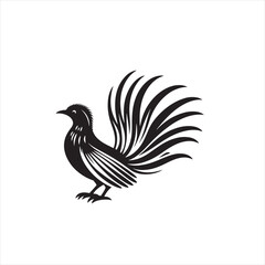 Fototapeta premium Elegant Lyrebird Bird Vector Silhouette Illustration Featuring Long Flowing Tail Feathers, Detailed Avian Shape, Perfect for Wildlife Art, Nature Designs, Logos, and Ornamental Decorative Graphic Proj