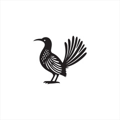 Fototapeta premium Elegant Lyrebird Bird Vector Silhouette Illustration Featuring Long Flowing Tail Feathers, Detailed Avian Shape, Perfect for Wildlife Art, Nature Designs, Logos, and Ornamental Decorative Graphic Proj