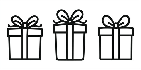 Gift Box with Ribbon Outline Vector Icons Set
