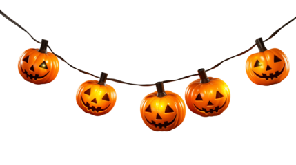 Festive Halloween pumpkin string lights casting a warm, inviting glow for spooky season celebrations and autumn decor projects, bringing a touch of seasonal magic
