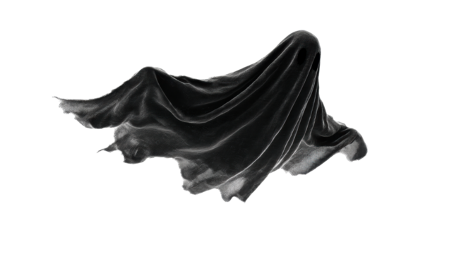 Dark fabric ghost with torn edges floating mysteriously