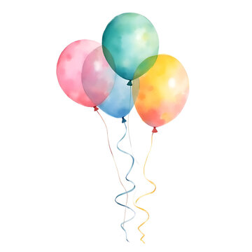 Watercolor colorful balloons illustration, festive party decoration, white background