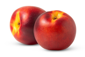 Nectarine fruit isolated. Two nectarine peaches fruits with clipping path.