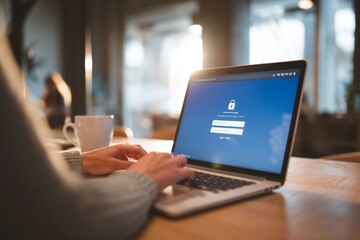 User logging into password manager on laptop screen symbolizing cybersecurity, encrypted access and digital identity protection