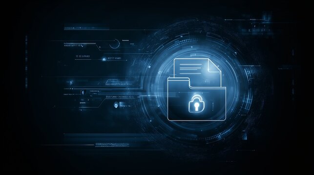 Screen showing encrypted file transfer with progress bars and security icons, symbolizing data protection, privacy and secure communication