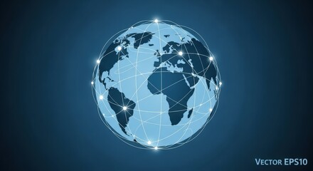 A stylized illustration of the globe with interconnected lines and glowing nodes, representing global communication.