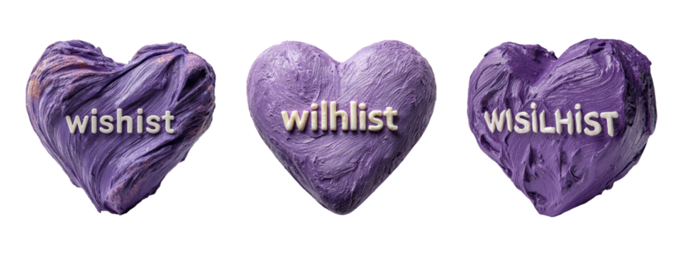 Purple Heart Shapes with Playful Lettering for Wishlist Concepts - Powered by Adobe