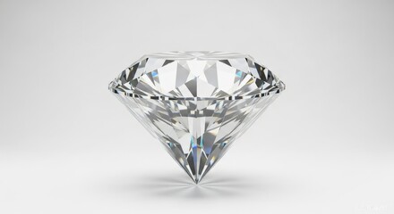 A flawless brilliant-cut diamond stands on its point, sparkling against a clean white studio background.