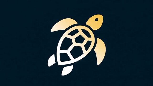 Elegant Golden Sea Turtle Icon on a Dark Blue Background with Minimalist Design.