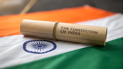The constitution of india rolled on the indian flag