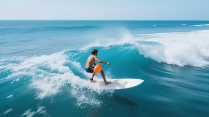 Surfer Riding a Huge Ocean Wave