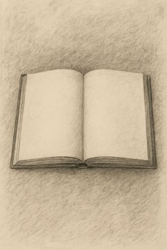 Sketch of an Open Blank Book on Textured Surface Representing Creative Ideas