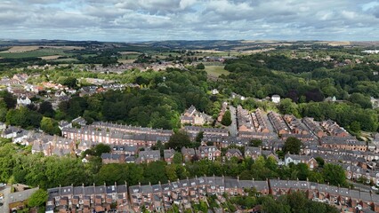 Aerial Drone View of Durham City with Durham Cathedral and Castle, North East England