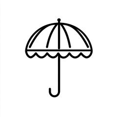 An illustration of a beach umbrella planted in the sand. It's a simple black and white line drawing icon.