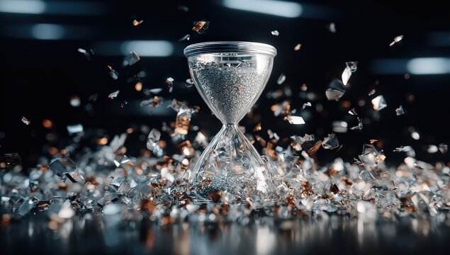 Abstract Hourglass With Shattered Glass Fragments