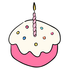 Cute Handdrawn doodle Birthday Cupcake with Cherry Illustration
