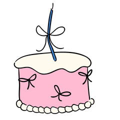 Cute Handdrawn doodle Ribbon Bow Cake Illustration