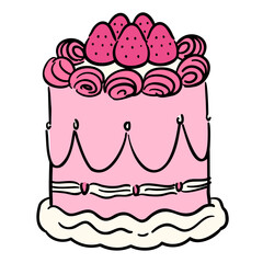 Cute Handdrawn doodle Strawberry Cake Illustration