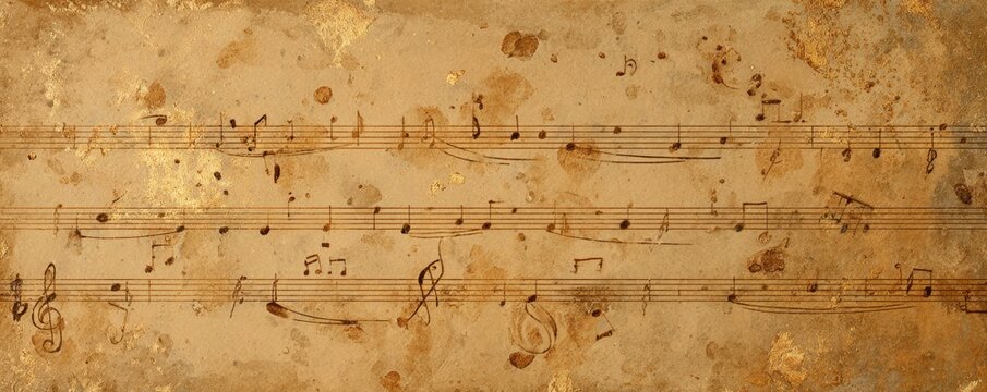 Aged sheet music with musical notes on a vintage, textured background evokes a sense of classical nostalgia and artistic history.