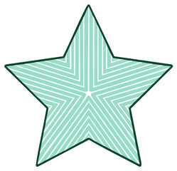 Obraz premium Mint Green Star Shape with White Stripes Pattern and Dark Green Outline