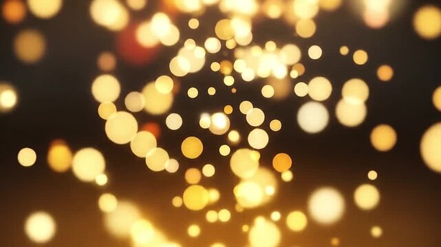 Blurry golden light spots drifting toward camera with soft parallax on dark background