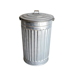 Metal Garbage Can with Lid: Ribbed Texture, Cylindrical Shape, Waste Disposal Container