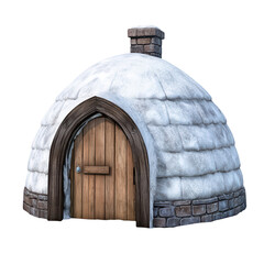 Snow Igloo Winter House Wooden Door Brick Chimney Cozy