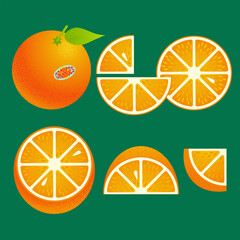 Oranges and slices, fresh tropical citrus set