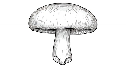 Black and White Hand-Drawn Mushroom Illustration on White Background