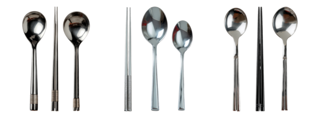 Stainless Steel Cutlery Set including Spoons and Chopsticks Display