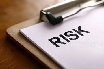 The word "RISK" written on white paper with a clipboard